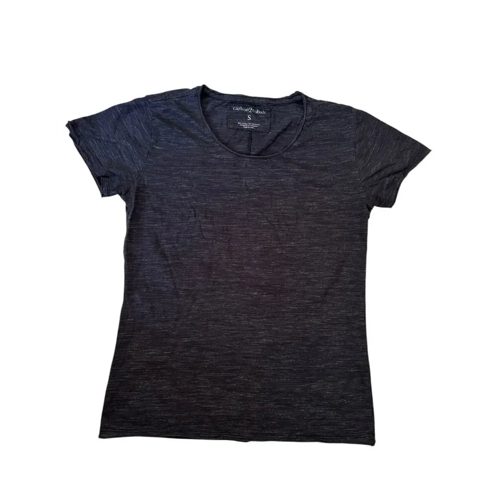 CARBON 2 COBALT Raw Hem Scoop Neck Tee Charcoal Gray Size Small Womens Roll Hem